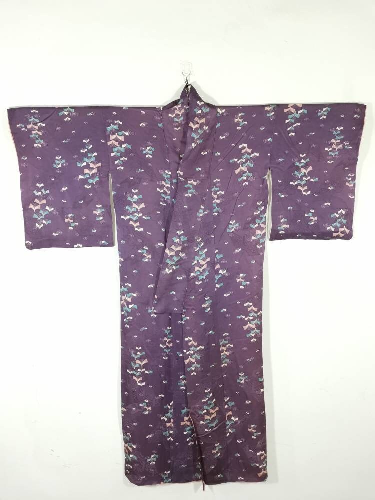 Japan Purple Robe Japanese Kimono Robe Purple Abstract Silk Kimono Dress | Floral Kimono ...
