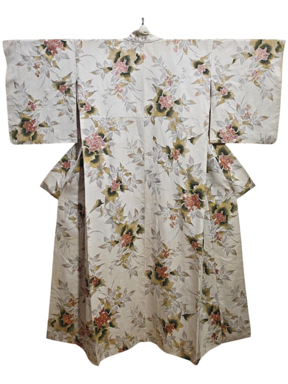 Kimono japonés de seda floral gris, cárdigan tipo kimono, bata