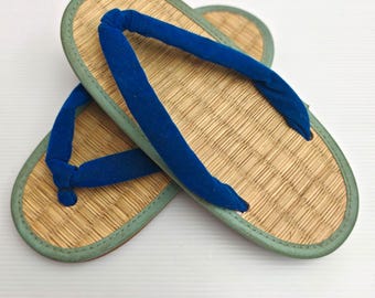 Japanese Traditional Blue Zori Geta Sandal Slipper Geta Shoes Geisha Geta Wood Maiko Kimono Costume - N84