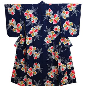 Japanese Kimono Robe Blue Floral Cotton Kimono Dress | Floral Kimono | Kimono Cardigan| Long Kimono Robe | Yukata - N57