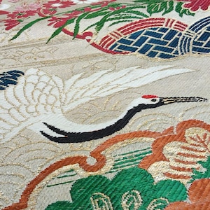 Japanese Kimono Obi Belt Sash Silk Cream Floral Fukuro Nagoya Maru Obi | Table Runner | Wall Hanging | Art Collection - A897