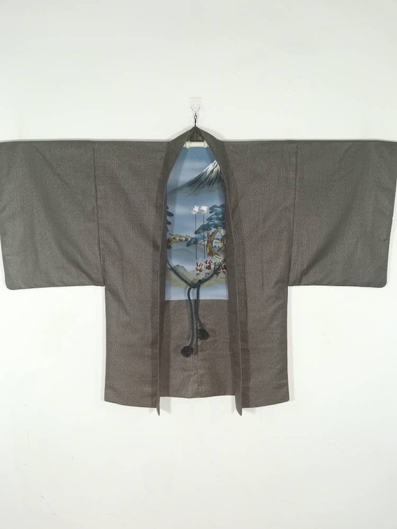 Japanese Brown Mt. Fuji Kimono Jacket Haori | Flor