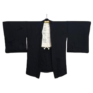 Japanese Black Haori Floral Kimono Jacket | Floral Kimono Haori | Kimono Cardigan | Short Kimono Robe | Short Sleeve - N22