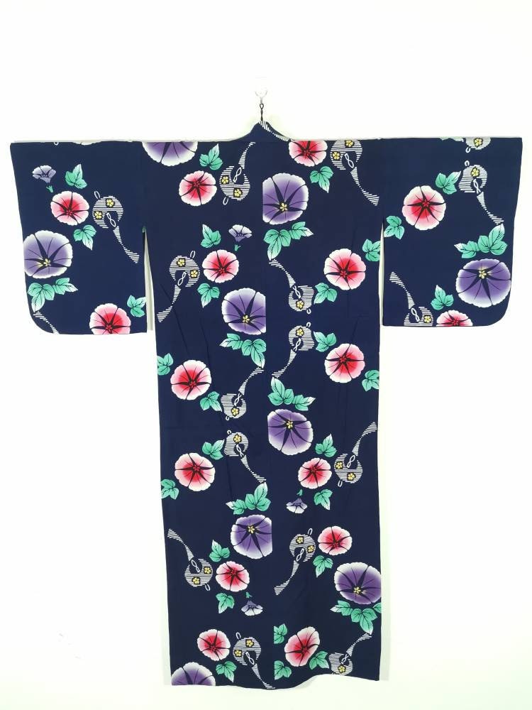 Japanese Kimono Robe Blue Floral Cotton Kimono Dress Floral - Etsy