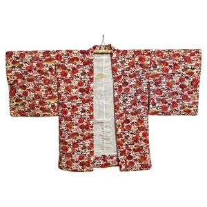 Japanese Red Haori Floral Kimono Jacket | Floral Kimono Haori | Kimono Cardigan | Short Kimono Robe | Short Sleeve  - A993