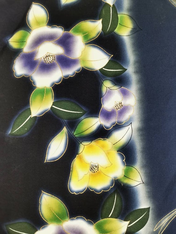 Japanese Kimono Robe Blue Floral Cotton Kimono Dr… - image 7