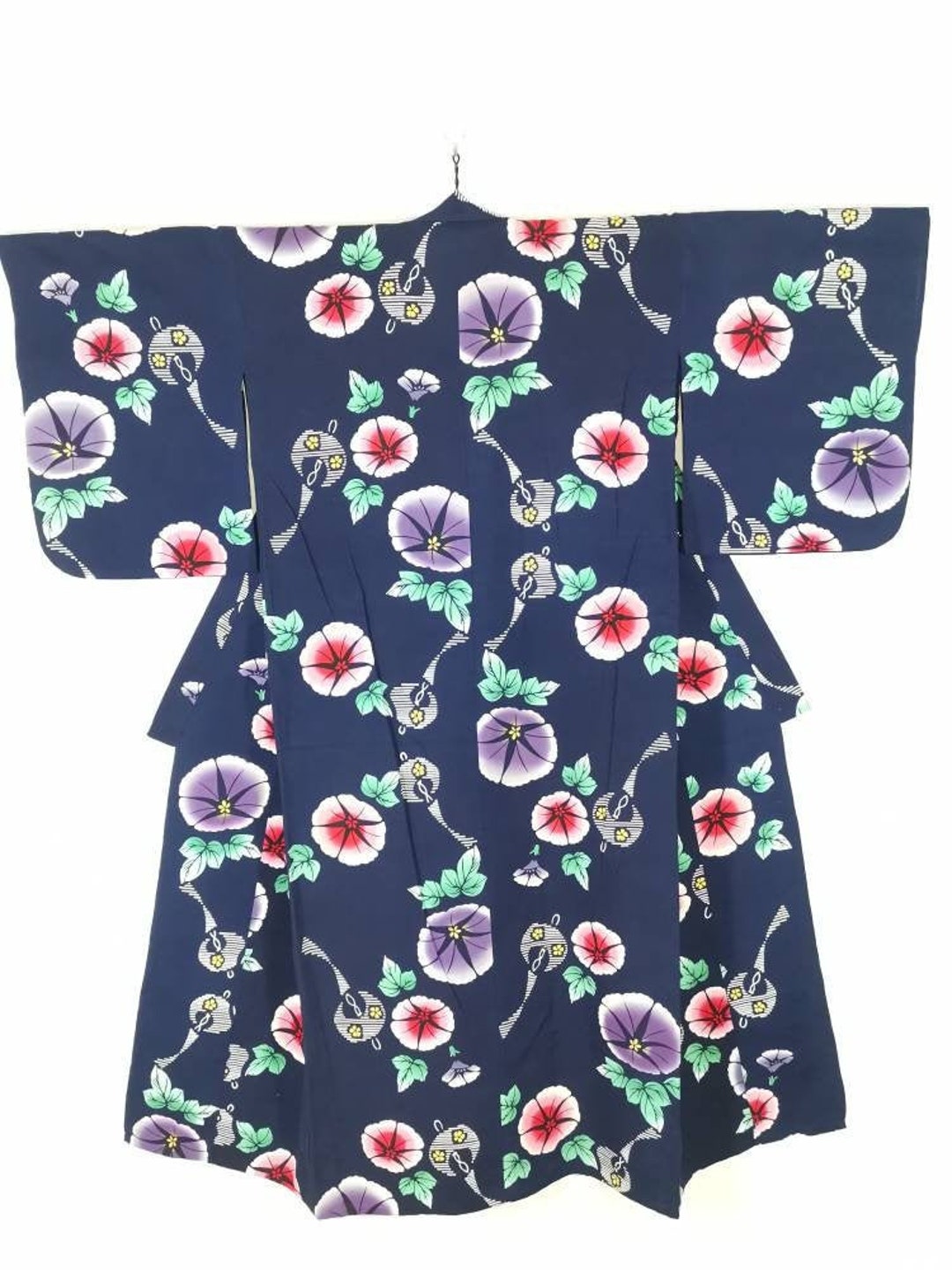 Japanese Kimono Robe Blue Floral Cotton Kimono Dress Floral Etsy