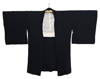 Chaqueta de kimono floral haori negro japonés / kimono floral haori / kimono cardigan / bata de kimono corta / manga corta - N21