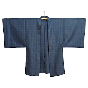 Japanese Blue Abstract Kimono Men&#39;s Jacket Haori | Floral Kimono Haori | Kimono Cardigan | Short Kimono Robe | Short Sleeve - A822