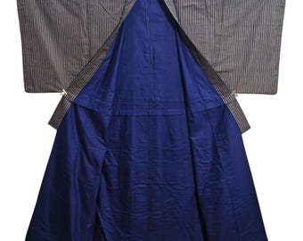 Japanese Kimono Robe Blue Stripes Men's Kimono Dress | Floral Kimono | Kimono Cardigan | Long Kimono Robe | Yukata kimono - N15