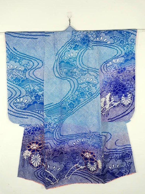 Japanese Kimono Robe Blue Floral Kid's Youth's Kim