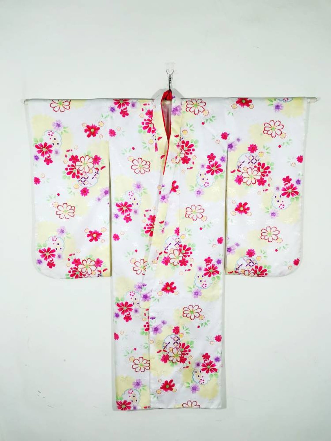 Japanese Kimono Robe White Yellow Floral Youth Kimono Dress - Etsy
