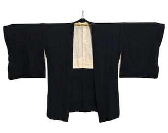 Chaqueta tipo kimono japonés abstracto negro / Kimono haori floral / Cárdigan tipo kimono / Bata tipo kimono corta / Manga corta - A936