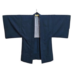 Japanese Blue Abstract Kimono Men&#39;s Jacket Haori | Floral Kimono Haori | Kimono Cardigan | Short Kimono Robe | Short Sleeve - A815
