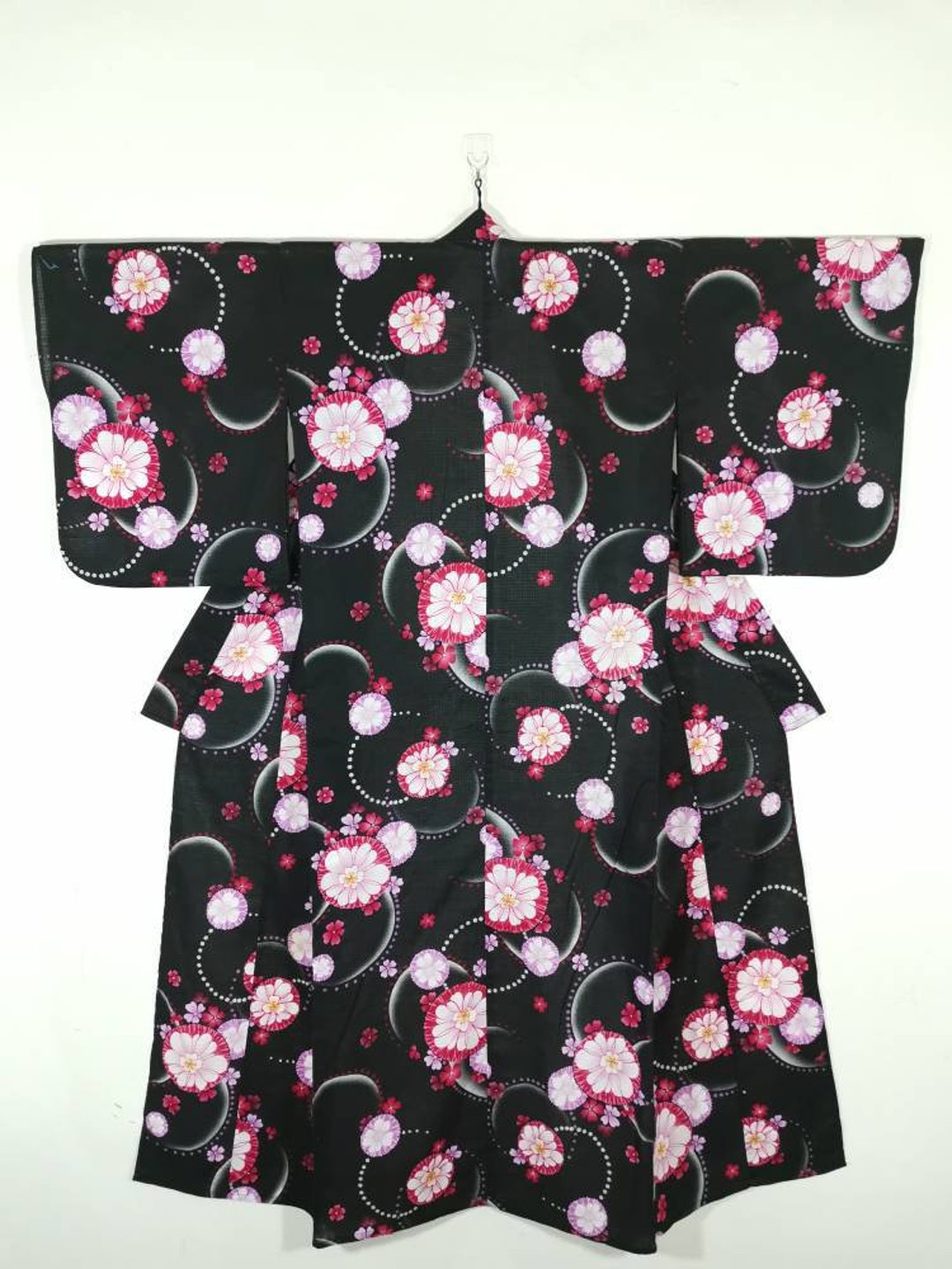 Japanese Kimono Robe Black Floral Cotton Kimono Dress Floral - Etsy