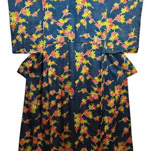 Japanese Kimono Robe Blue Floral Silk Kimono Dress | Floral Kimono | Kimono Cardigan | Long Kimono Robe | Yukata kimono - N72