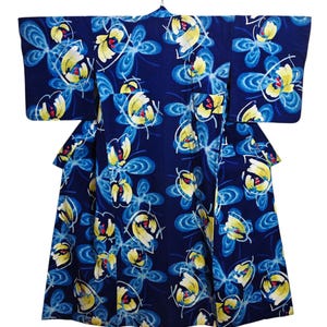 Japanese Kimono Robe Blue Floral Cotton Kimono Dress | Floral Kimono | Kimono Cardigan| Long Kimono Robe | Yukata - N53