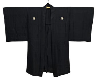 Japanese Black Floral Kimono Men's Jacket Haori | Floral Kimono
