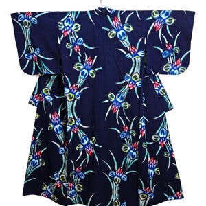 Japanese Kimono Robe Blue Floral Cotton Kimono Dress | Floral Kimono | Kimono Cardigan| Long Kimono Robe | Yukata - N51