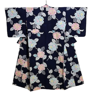 Japanese Kimono Robe Blue Floral Cotton Kimono Dress | Floral Kimono | Kimono Cardigan| Long Kimono Robe | Yukata - N62