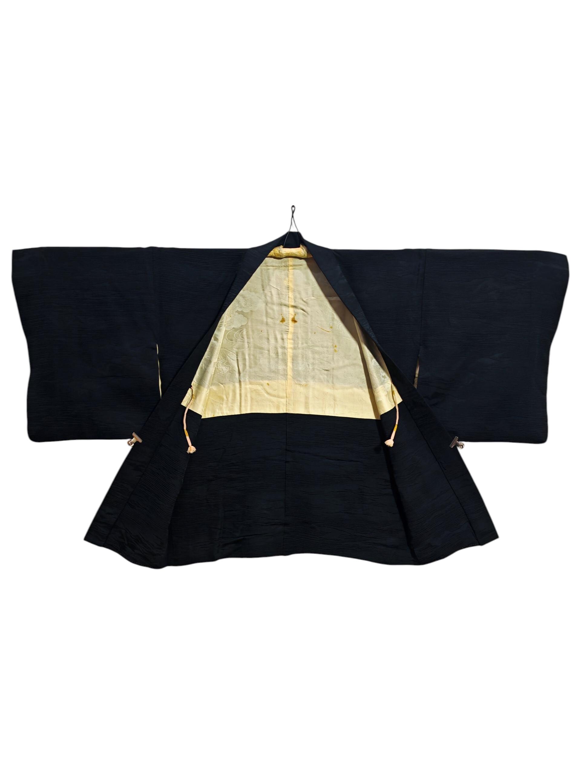 Japanese Black Haori Abstract Kimono Jacket | Floral Kimono Haori
