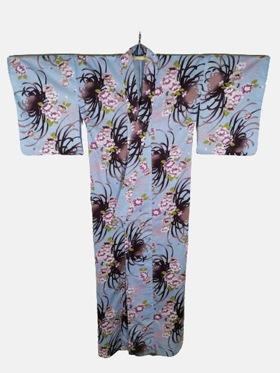Japanese Kimono Robe Blue Floral Cotton Kimono Dr… - image 3