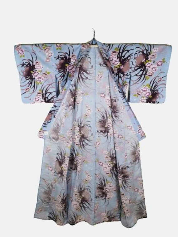 Japanese Kimono Robe Blue Floral Cotton Kimono Dr… - image 2