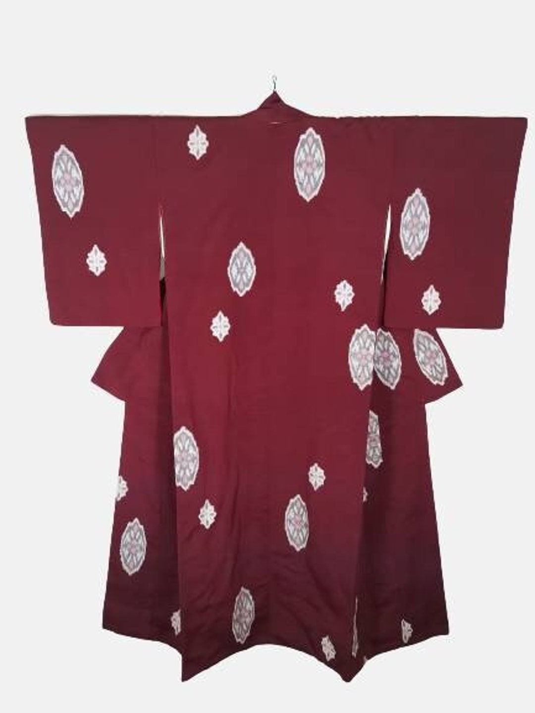 Japanese Kimono Robe Red Abstract Silk Kimono Dress Floral Kimono