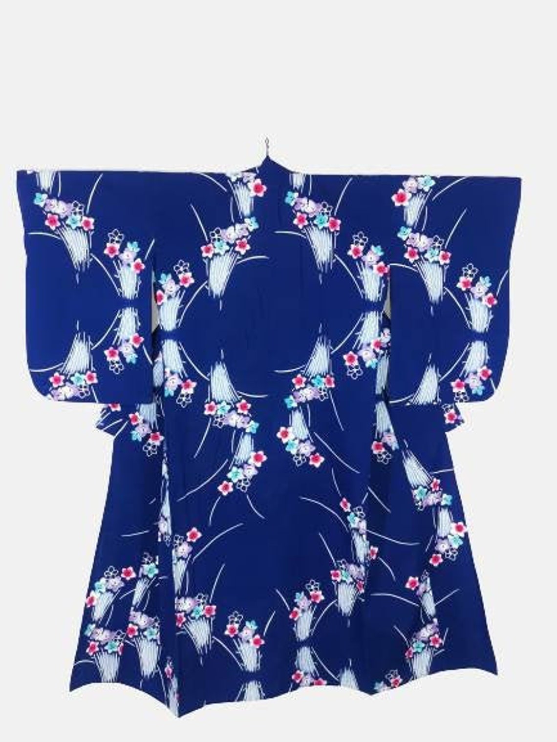 Japanese Kimono Robe Blue Floral Kimono Dress Floral Kimono Etsy