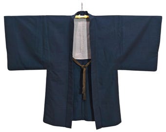 Kimono japonés azul abstracto para hombre, chaqueta haori / Kimono haori floral / Kimono cárdigan / Kimono corto / Manga corta - A823