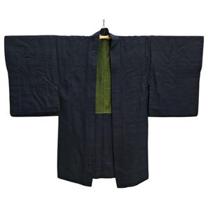Japanese Dark Blue Haori Stripes Kimono Jacket | Floral Kimono Haori | Kimono Cardigan | Short Kimono Robe | Short Sleeve - A957