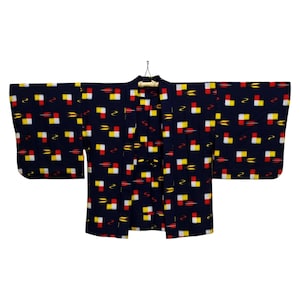 Japanese Dark Blue Haori Abstract Kimono Jacket | Floral Kimono Haori | Kimono Cardigan | Short Kimono Robe | Short Sleeve - A948
