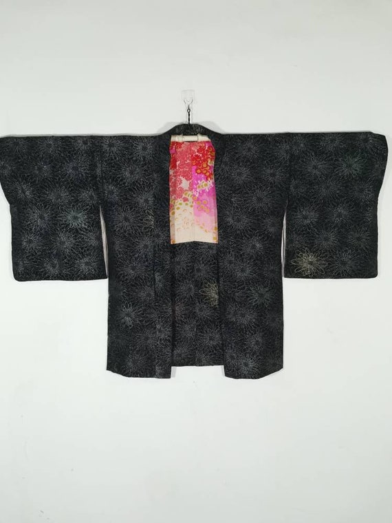 Japanese Black Haori Floral Kimono Jacket Floral Kimono - Etsy
