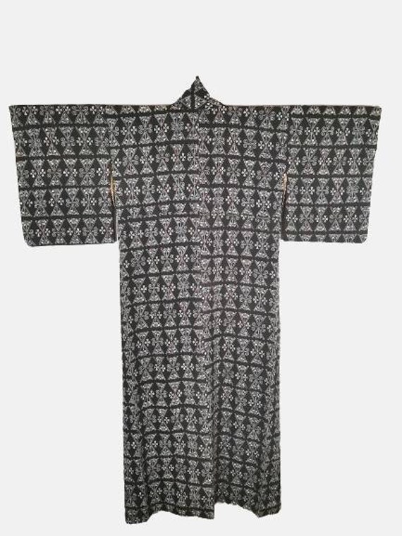 Japanese Kimono Robe Black Abstract Silk Kimono Dress… Gem