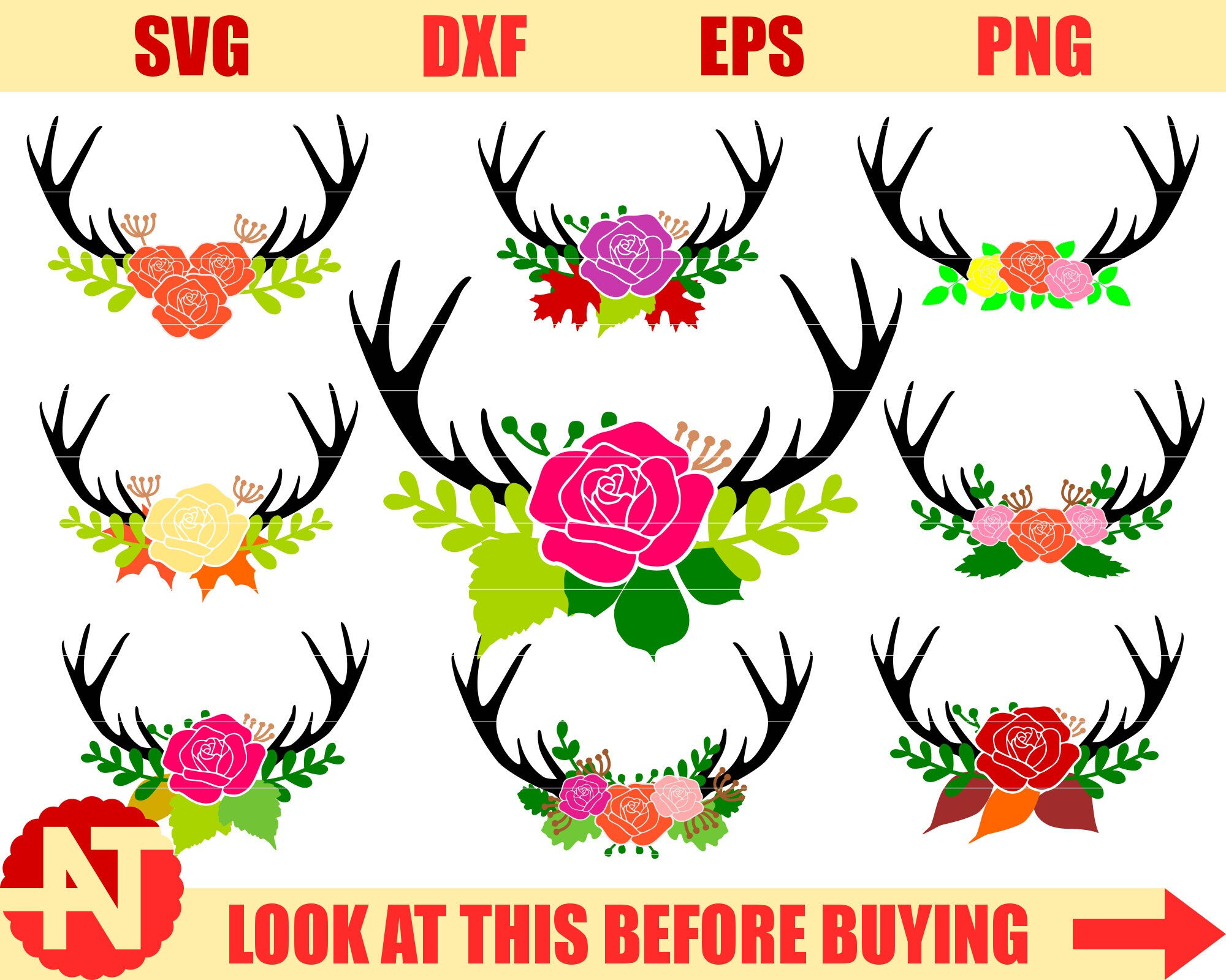 Download Antler floral swag svg Deer svg Deer antler svg Deer antlers | Etsy