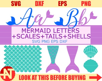 Mermaid Svg Scales Svg Letters SVG Shell SVG Mermaid Tails SVG files for Cricut Silhouette Mermaid cut files svg dxf eps png lfvs