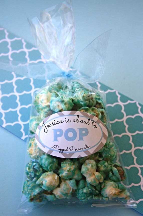 18 Custom Blue Baby Shower Popcorn Favors She is about to Etsy