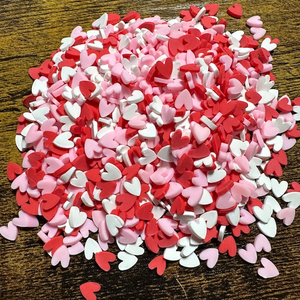 Peppermint love- pink hearts, red, pink, white sprinkles - Polymer Clay Pieces