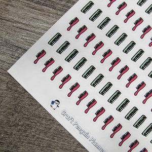 May include: A sheet of stickers with a repeating pattern of pink and green combs. The sheet is white and has the text "Craft Penguin Planners" at the bottom.