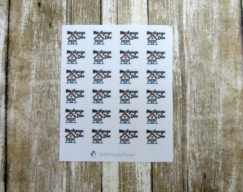 May include: A sheet of 24 white stickers with a house illustration and the text "Mortgage Due" in black. The houses are illustrated in a cartoon style with brown roofs, white walls, and blue doors.