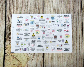 Coffee Quotes Stickers, Coffee Planner stickers, Coffee Lover stickers, Functional stickers, coffee addict, kawaii coffee stickers