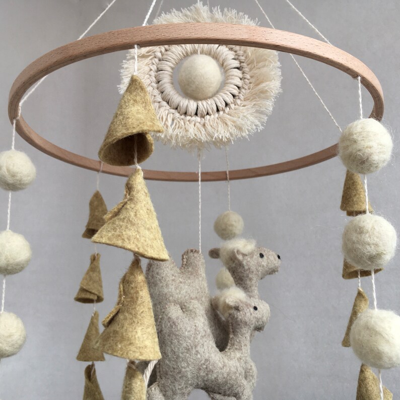 Baby felt mobile safari Boho neutral baby crib mobile African animals in desert Camels for nursery decor Hanging gender neutral mobile image 5