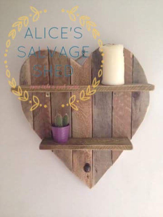Items similar to Bespoke reclaimed pallet heart shelf on Etsy
