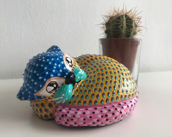 kat bureau kat decor, kantoor standbeeld beeldje, handgeschilderde alebrije kat, bureau kat, housewarming kat decor,