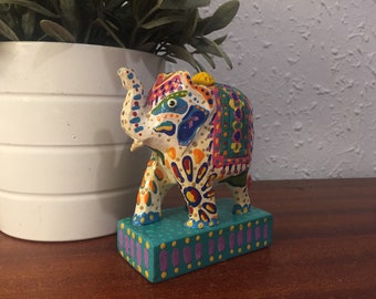Hand painted wooden elephant