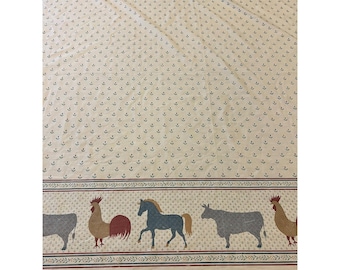 Vintage Fieldcrest Perfection Full Flat Sheet Farmhouse Rooster Horse Cow Print