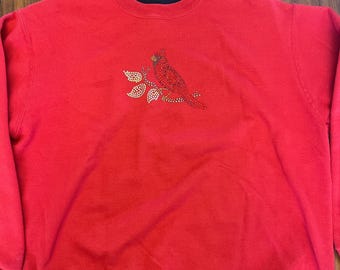 Vtg Morgen. Sun Sz XLSweatshirt Cardinal Gestickte Weihnachten GrannyCore EUC