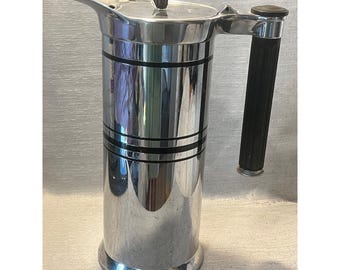 Vintage Sunbeam Chrome Coffee Pitcher Server Art Deco Black Stripe Mid Century