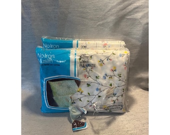 Vintage JCPenney Caroline Floral Full Sheet Set Flat & Fitted No Iron Muslin