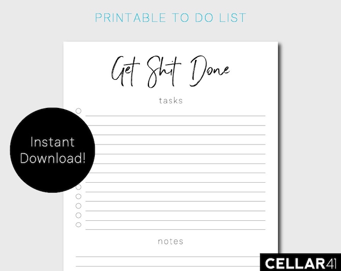 Get Shit Done Printable to Do List With Notes Section - Etsy